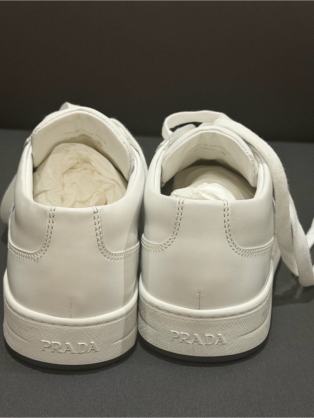 Prada White Leather Low-Top Sneakers with Logo Patch womens sneakers - Picture 6 of 16